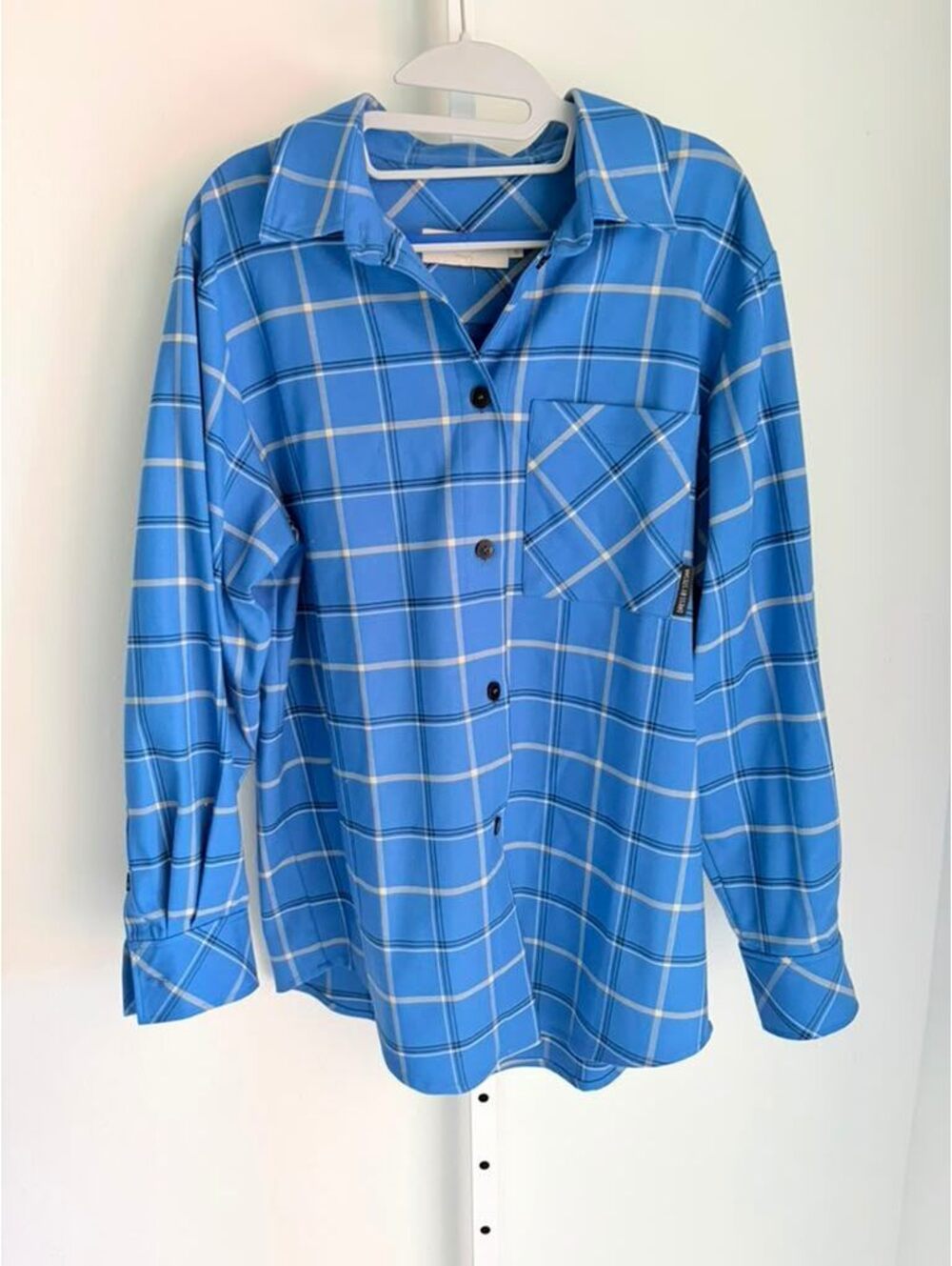 Dress by Stesha Moscow Designer Blue Plaid Oversized Button Down Shirt Size S-M - Picture 3 of 15
